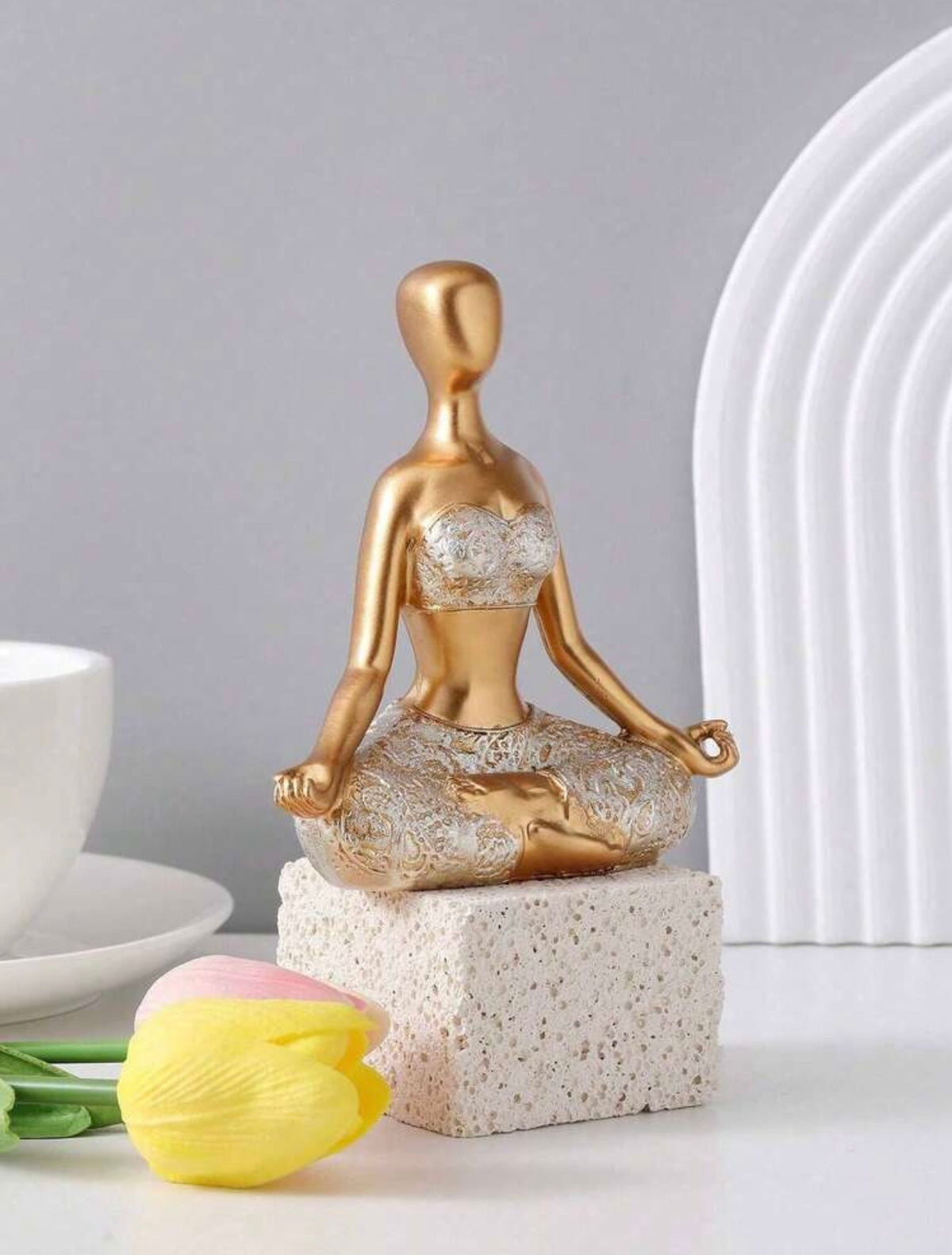 Yoga Figurine Hands on Knees Gold and Silver
