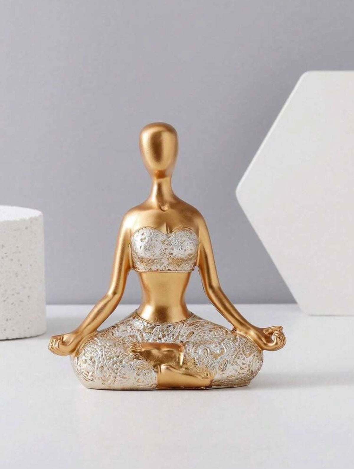 Yoga Figurine Hands on Knees Gold and Silver
