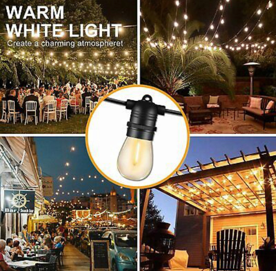 Restocking- 48ft BistrComercial Grade Style Solar Powered & USB String Lights